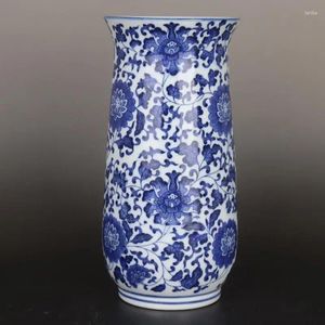 ボトル中国の青と白の磁器Qing Qianlong Lotus Pattern Vase 7.9インチ