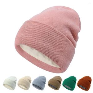 Berretti invernali caldi cappelli a cuffia morbidi cappelli da sci spessi in maglia berretto con polsino con teschio foderato in pile per uomo donna