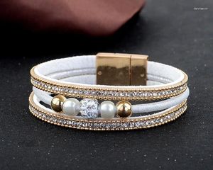 Charme Armbänder 5 Farben Leder Magnet Schnalle Armband Kristall Strass Perlen Böhmischen Armbänder armreifen Für Frauen Schmuck Großhandel