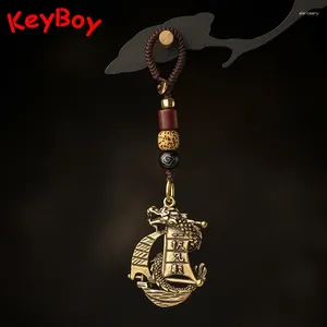 Chaveiros Handmade Lanyard Latão Dragão Veleiro Tecido Corda Chaveiro Pendurado Jóias Vintage Lucky Sailing Boat Feng Shui Chaveiro Pingente