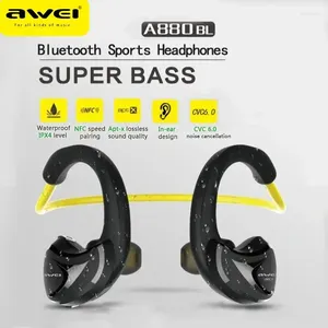 Awei A880BL Fone de ouvido esportivo CVC6.0 com cancelamento de ruído sem fio Bluetooth Fones de ouvido de condução de ar Fones de ouvido de alta fidelidade