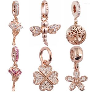 Loose Gemstones Original Rose Clover Daisy Flower Family Roots Locket Pendant Charm DIY Jewelry Fit 925 Sterling Silver Bead Bracelet
