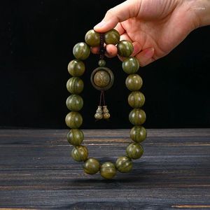 Strand Green Sandalwood Buddha Bead Armband 20mm jade snidad roterande ring handhållen för män och kvinnor