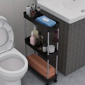 1pc Bathroom Storage Rack With Wheels 3/4 Layer Rolling Utility Cart Bathroom Storage Organizer Multi-purpose Utility Cart 240131