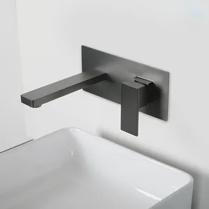 Смесители для раковины в ванной комнате Современный латунный настенный смеситель для раковины со скрытой установкой