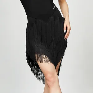 Scenkläder 2024 Multi-Layers Tassel Latin Dance kjol Kvinnor Sexig Cha Rumba Samba Costume Performance Black Fringe DNV19279