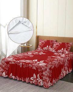 Sängkjol Julen tallnålar lämnar kottar monterade sängkläder med kuddväskor madrass täcker sängkläder set ark