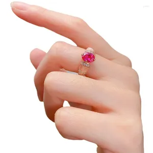Anéis de cluster Springlady elegante 18k banhado a ouro 925 prata esterlina oval rubi alto carbono diamante anel de pedra preciosa para mulheres jóias finas