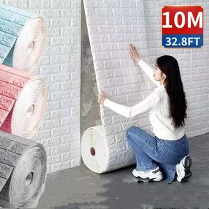 10m 3D Carta da parati adesivi Rotolo Pannello Bianco Morbida schiuma Mattoni Marmo Roccia Ciottoli Parete fai da te Home Room Decor Proteggi 240127