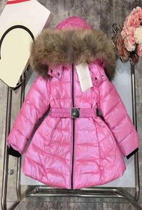 Classic doll midlength down jacket girls coat highend coat 95 white goose down Oversized raccoon fur collar hat7101326