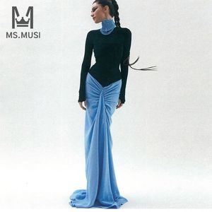 MSMUSIファッション女性セクシーなパッチワーク2ピースセットボディーコンパーティーレースメッシュ長袖トップドレープスカートスーツ240202