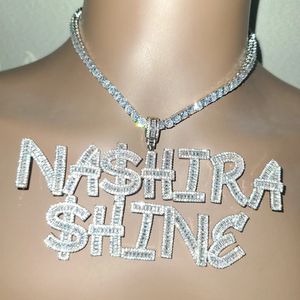 Grandbling AAAA Zirconia Name Necklace Personalised 2 Rows Customized Name Jewelry for Men Women Party Gifts 240125