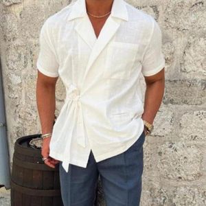Men's Jackets Mens Shirt Shirts Short Sleeve Apricot Summer Black White Lace-up Party Regular Blouse Button-Down Casual Clothing