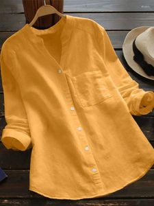 Camicette da donna 2024 Camicia primavera puro cotone di colore manica lunga ampia ampia casual