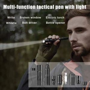 Çok işlevli taktiksel kendini savunma kalemi kırılgan pencere kırıcı tükenmez kalem 100lm el feneri EDC açık hava sağkalım aracı 240123