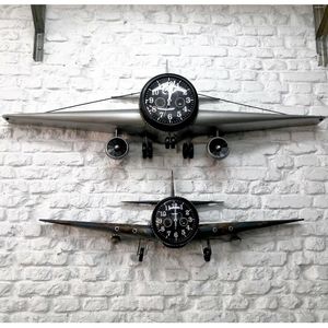 Wall Clocks Retro Wrought Iron Decoration Airplane Hanging Clock And Watch Creative Bar Antique Home Decor