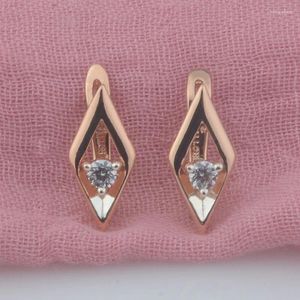 Dangle Earrings FJ Women Ladies Rhombus 585 Rose Mixed Gold Color One White Cubic Zircon