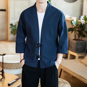 Abbigliamento etnico Primavera/Autunno Cardigan slim da uomo in stile cinese Cappotto kimono da uomo con design a bottoni originale giapponese con personalità solida