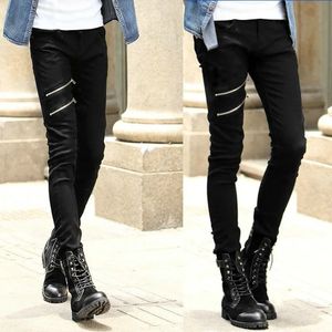 Partihandel Mens Fashion Thin Double Zipper Skinny Jeans Men kläder för tonåringar pojkar jeans streetwear byxor män 2834 240131