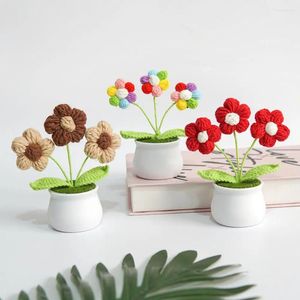 Flores decorativas leves vasos de plantas artesanais crochê pequena flor planta fio realista ornamento para casa elegante