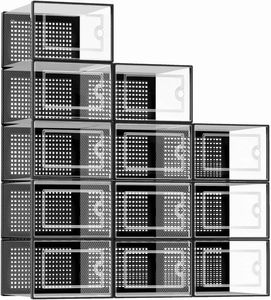 X-Large органайзеры для обуви, коробки для хранения в шкафу, 12 упаковок, прозрачные пластиковые штабелируемые контейнеры для кроссовок, контейнеры с крышками 240129