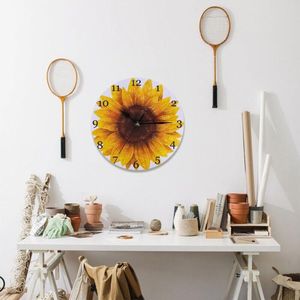 Wanduhren Hölzerne Sonnenblumenuhr Runde Batterie Minutentimer für Küchentimer Kochen Große Zahlen Temperaturanzeige mit Sonde