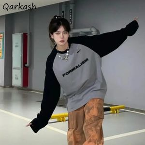Long Sleeve Tshirts Women Streetwear Panelled Teens Baggy Personality Autumn Korean Fashion Girlish Preppy Ins 240118