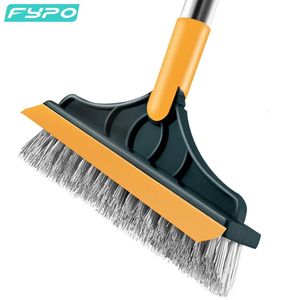 FYPO Floor Scrub Brush 2 In 1 Long Handle Bathroom Wiper Stiff Bristle Window Squeegee Magic Broom Mop Tub Tile Cleaning 240123