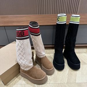 Australia Tasman high boots flat shoes Autumn/Winter Breathable knitted socks for women thigh high stretch personality platform socks boots