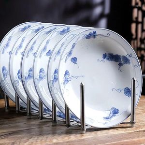 그릇 2pcs 중국 레트로 블루와 흰색 도자기 접시 야채 식물 꽃 작은 쌀 그릇 수프