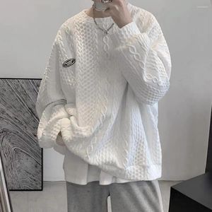 Herrtröjor långärmad avslappnad topp överdimensionerad 3d tvinnad textur tröja varm tröja för höst/vinter streetwear rund