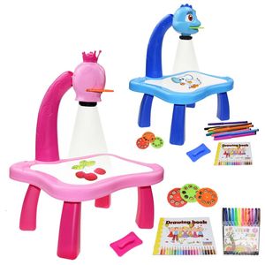Children Led Projector Art Drawing Table Toys Kids Painting Board Desk Arts Crafts Educational Learning Paint Tools Toy for Girl 240124