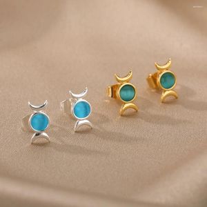 Stud Küpe Estetik Boho Opal Kadınlar İçin Altın Renk Paslanmaz Çelik Çiçek Ay Ay Taşı Küpe Modaya Modeli Anneler Günü Takı