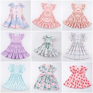 Mädchen Kleider Girlymax Sommer Baby Mädchen Kinder Kinder Kleidung Milch Seide Kleid Drehen Knielangen Blume Erdbeere Plaid Punkte Kurzarm