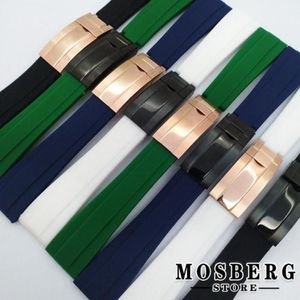 Assista Bandas Strap 20mm Alta Qualidade Preto Branco Verde Azul Cor Borracha Aço Inoxidável Fivela Relógios Acessórios Parts186K