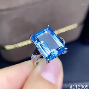 Anéis de cluster Kjjeaxcmy jóias finas 925 prata esterlina incrustada natural azul topázio anel feminino requintado suporte teste venda