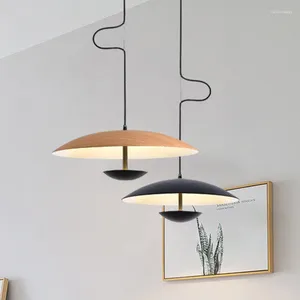 Pendelleuchten Nordic Designer LED-Leuchten für Restaurant Esstische Küche Holzmaserung Schwarz Kronleuchter Home Decor Light Fixture