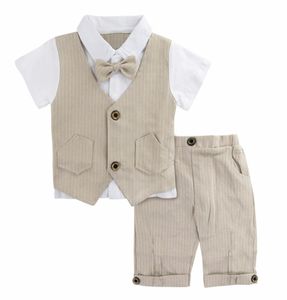 Baby pojke dop outfit nyfödd gentleman bröllop bowtie tuxedo kläder formell kostym spädbarn sommarkläder set födelsedagspresent j19079453712