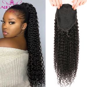 Aliballad Kinky Curly Drawstring Ponytail Remy Human Hair Brazilian Cury Ponytail Afro Clip in Extensions 100G-150G女性240122