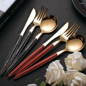 Dinnerware Sets Withered 304 Stainless Steel Tableware Set Portuguese Steak Knife Fork Spoon Wood Grain Clamp Handle Korean Three P