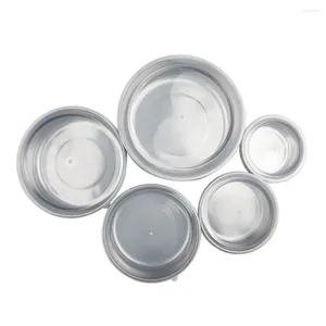 Skållådor med 5 lock Set Silver Home Fresh-keeping storlekar för att packa luncher Blandning av rostfritt stål förvaring