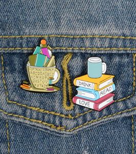 Drink Read Love Enamel Pin Books Coffee Custom Brooch Backpack Clothes Lapel Pins Cartoon Badge Reading Jewelry Gift for Friends9330069