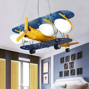 Plafoniere Lampada da camera per bambini Moderna camera da letto creativa Led Personalità leggera Semplice aereo da cartone animato con ventilatore Illuminazione domestica