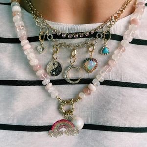 Женское колье ручной работы, модный кулон 2024, аксессуары для девочек, подарки, богемное ожерелье с розовым опалом, драгоценным камнем, бисером