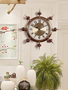 Wall Clocks Creative Ultra-silent Clock In The Living Room Of High-grade Ship Rudder European Quartz With Cermet Leather