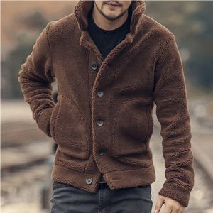 Mens Winter Coat Fleece Jackets Coats Streetwear Long Sleeve Solid Lapel Outerwear Button Up Fluffy Fashion Winter Plush Overcoats