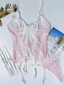 Set di reggiseni SINGREINY Biancheria intima di pizzo solido erotico Abiti senza spalline Scava fuori Lingerie skinny Francese Corsetto trasparente sexy Reggiseno pornoSlip Se