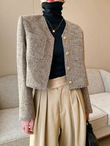 Zoki Büro Dame Elegante Tweed Jacken Koreanische Mode Einfachen Mantel Frauen Casual O Neck Taschen Alle Spiel Herbst Winter Outwear 240118