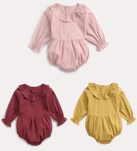 Söta babyflickor onesies online shopping småbarn långärmad romper lotus krage flickor solid färg triangel bomull rompers 190916013674903