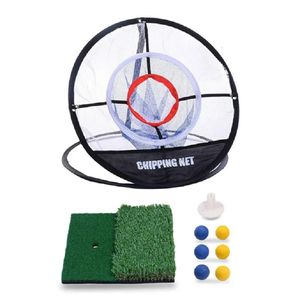 Golf Chipping Net Dual Turf Hitting Mat With Rubber Tee Combo 3-Target Hole Practice Training Aid with 6 Training Balls 240122